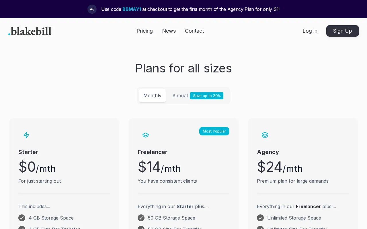 blakebill — pricing page