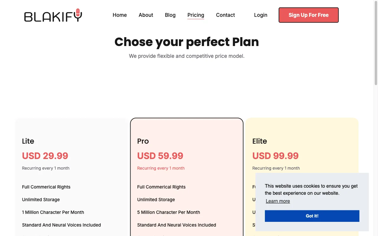Blakify — pricing page