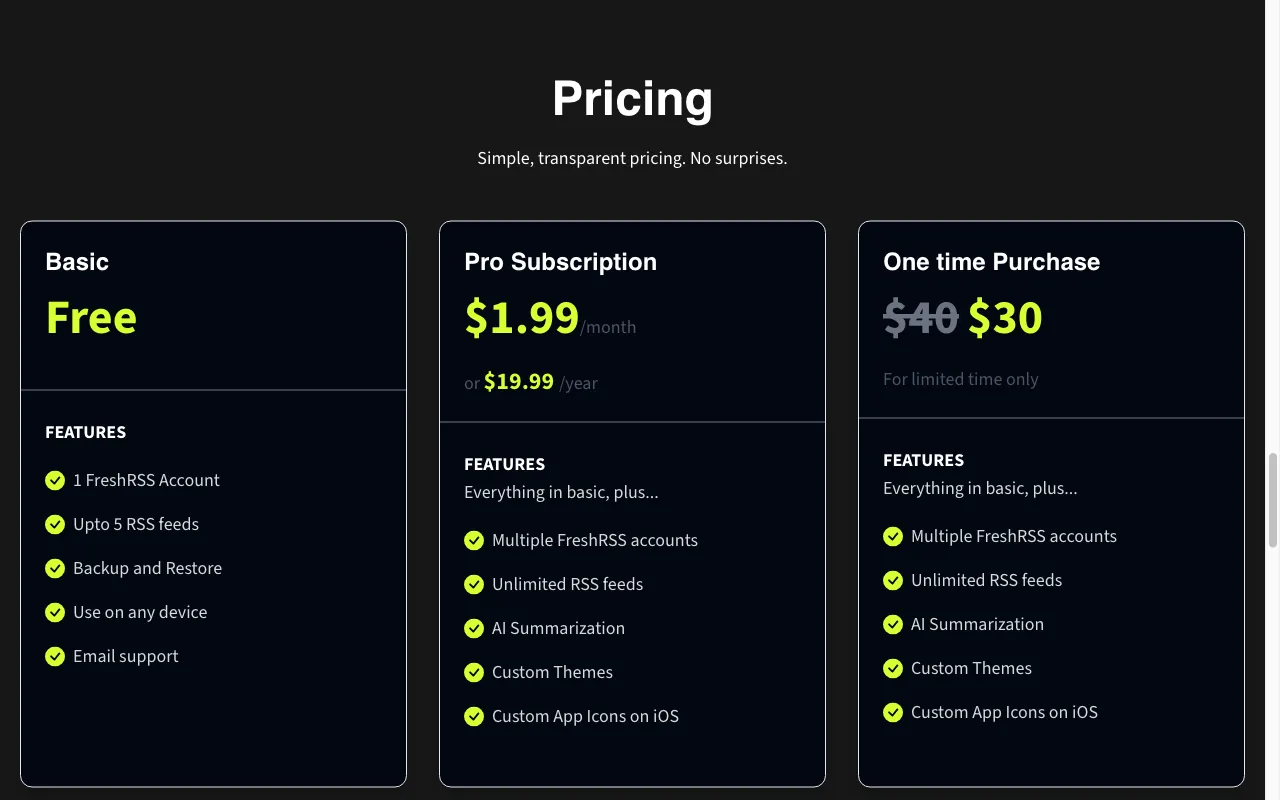 Blaze Feeds — pricing page