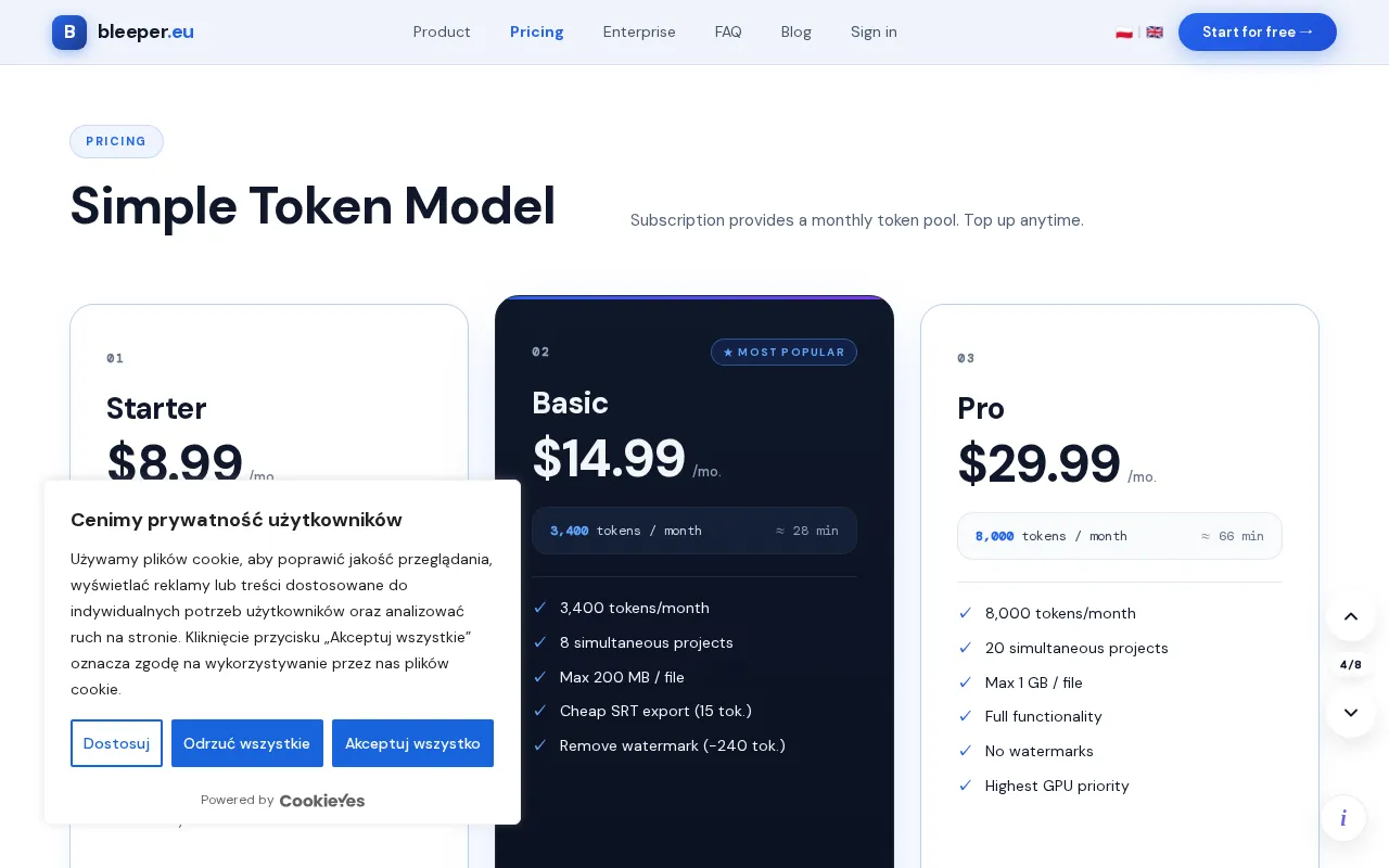 Bleeper — pricing page