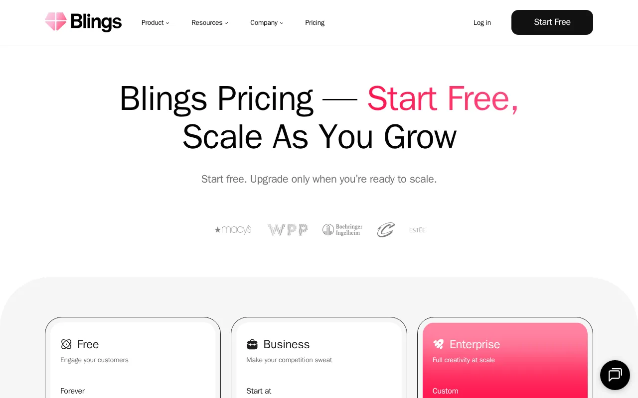 Blings — pricing page