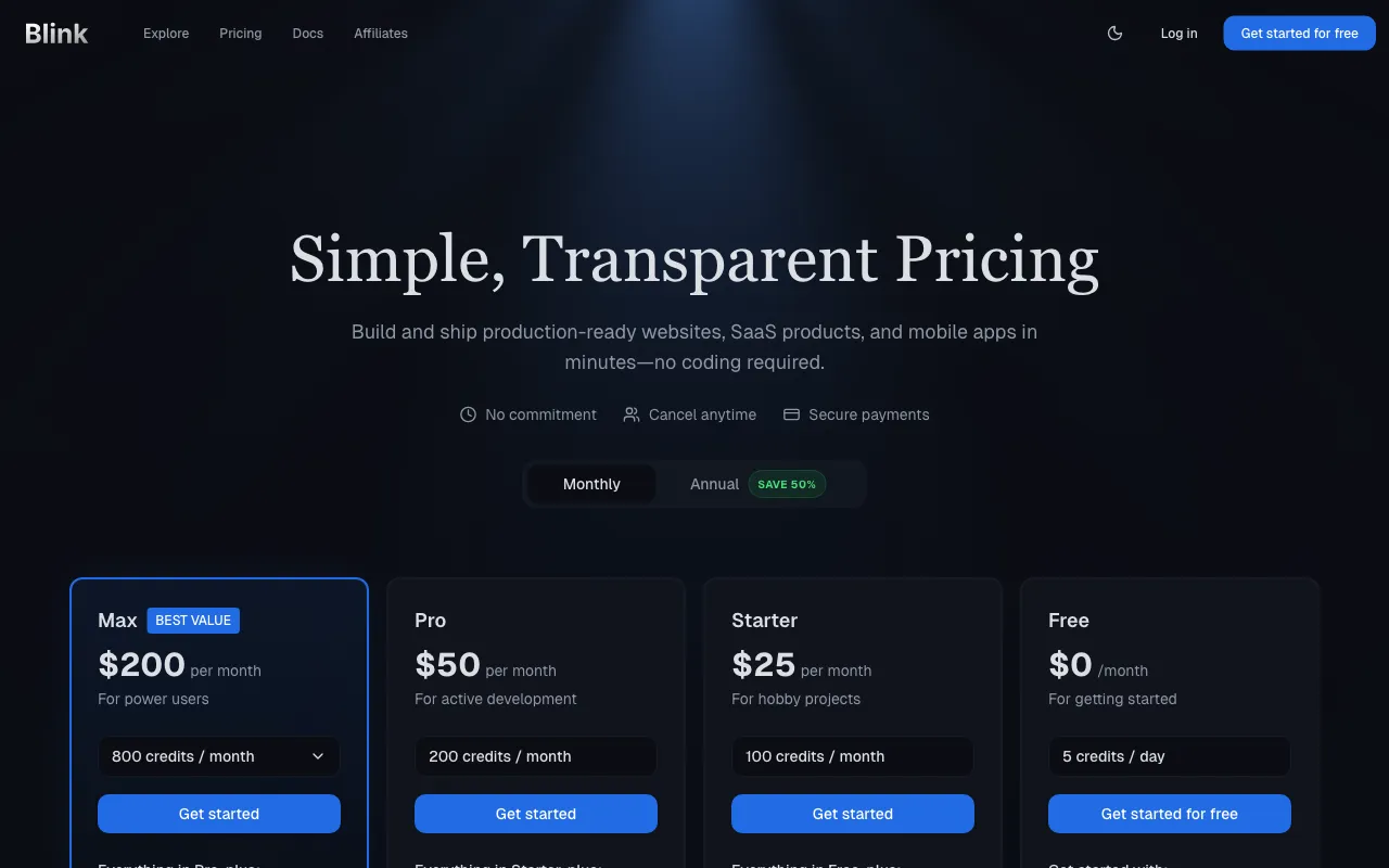 Blink.new — pricing page