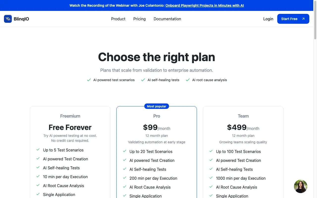 Blinq — pricing page