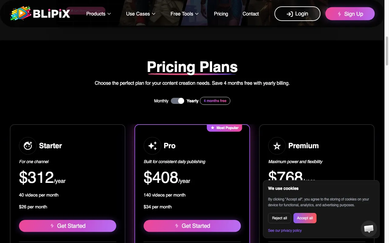 Blipix — pricing page