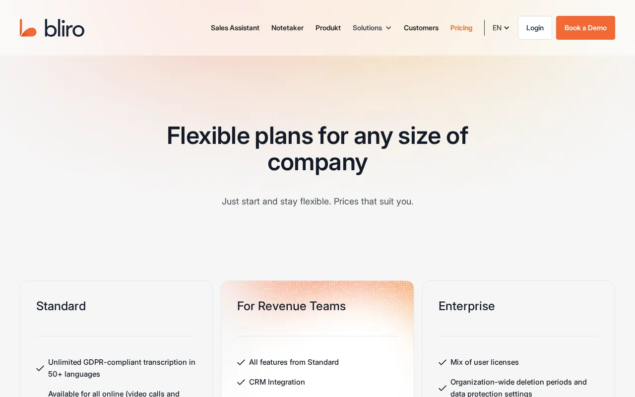 Bliro — pricing page