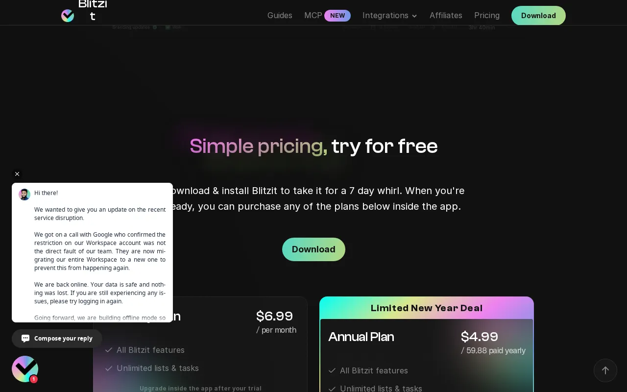 Blitzit — pricing page