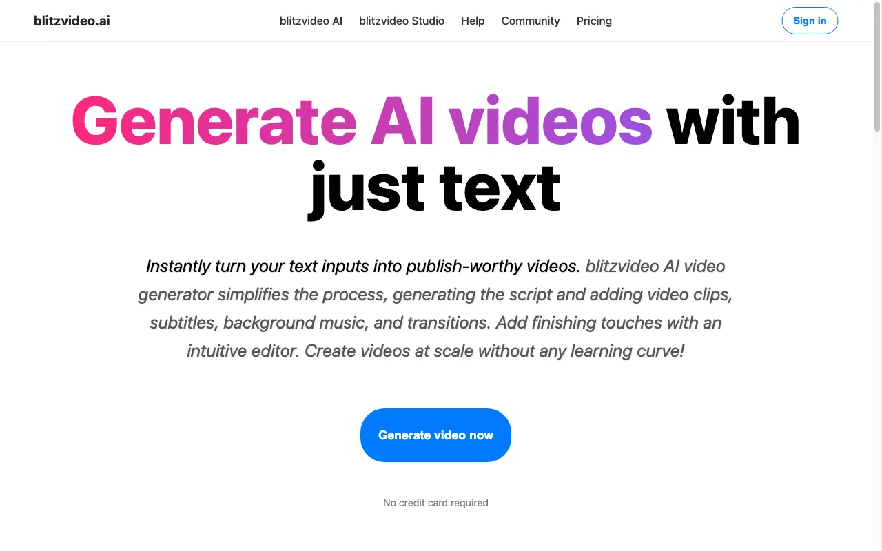 BlitzVideo.AI — pricing page