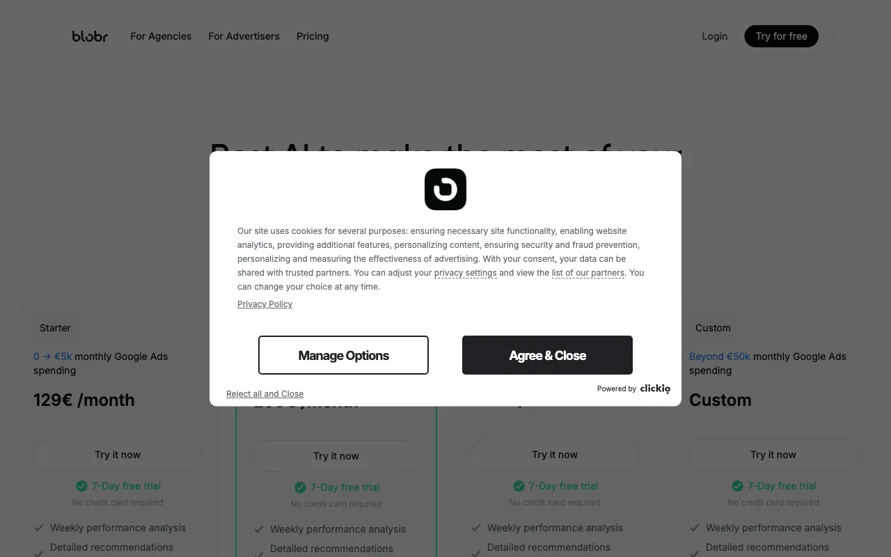 Blobr — pricing page