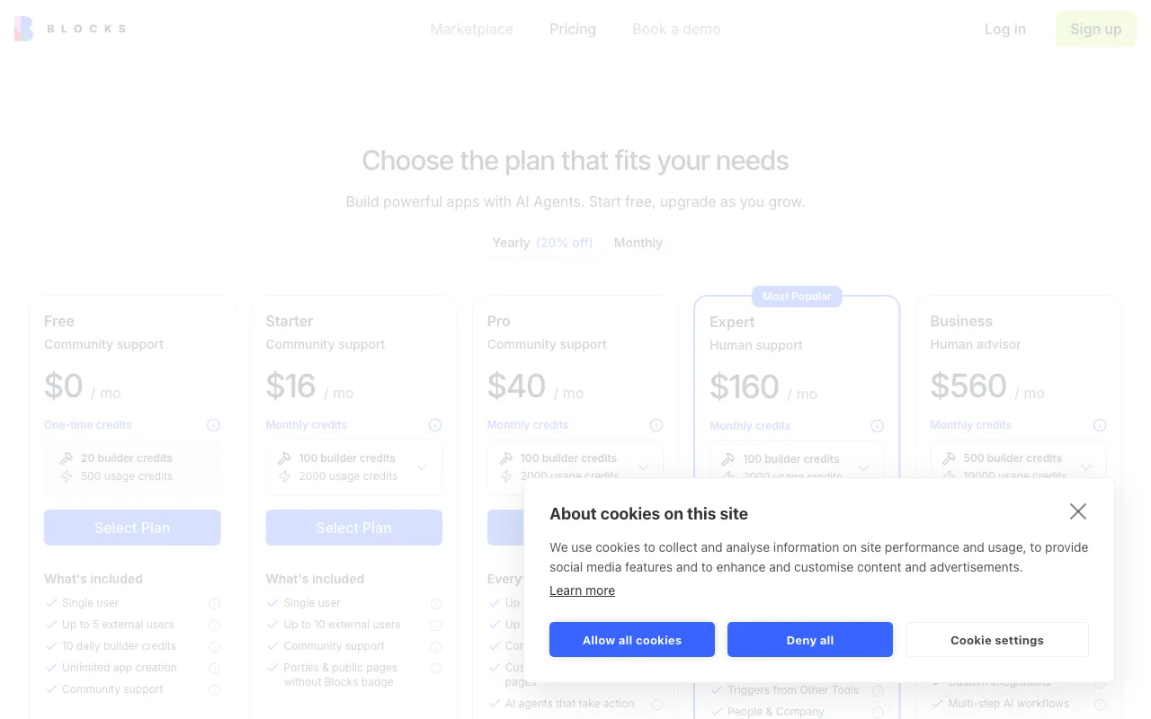 Blocks — pricing page