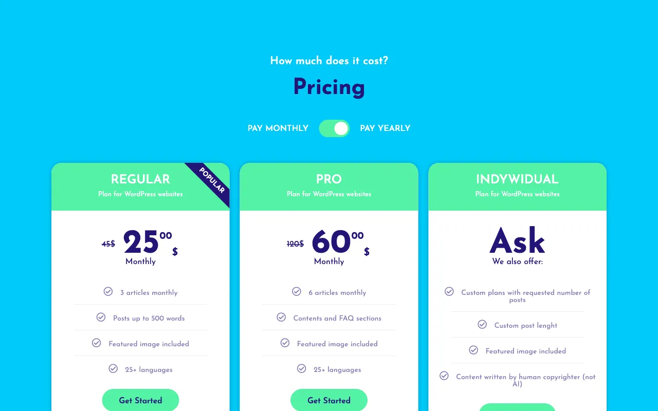 BLOGBOOSTER — pricing page