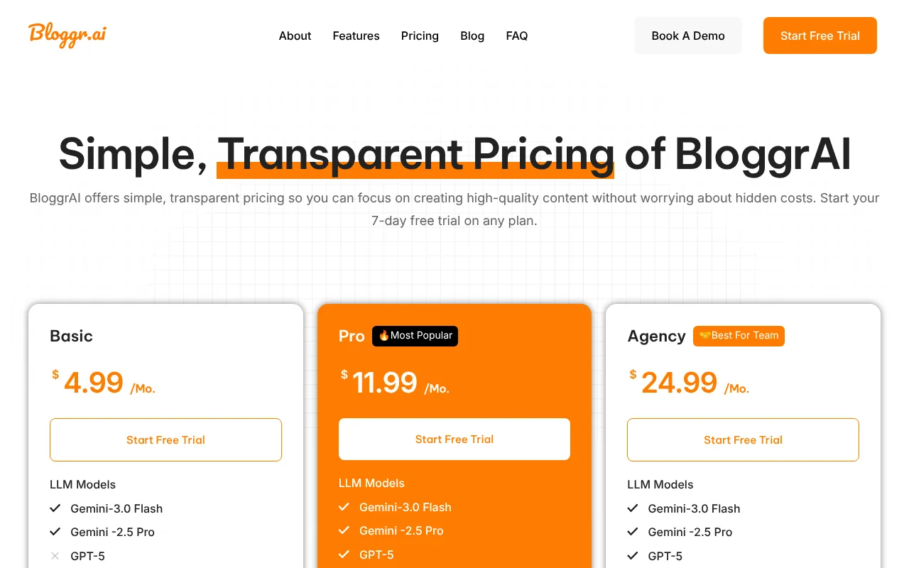 Bloggr AI — pricing page
