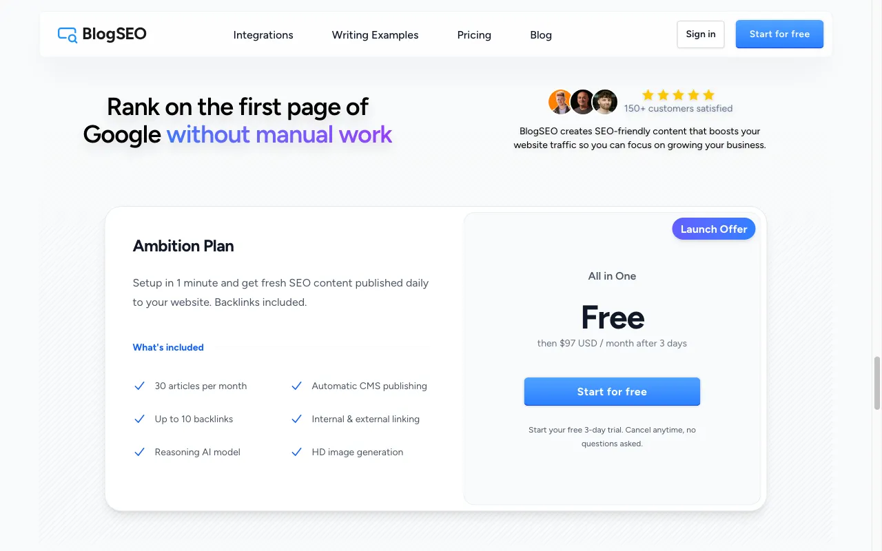 BlogSEO — pricing page