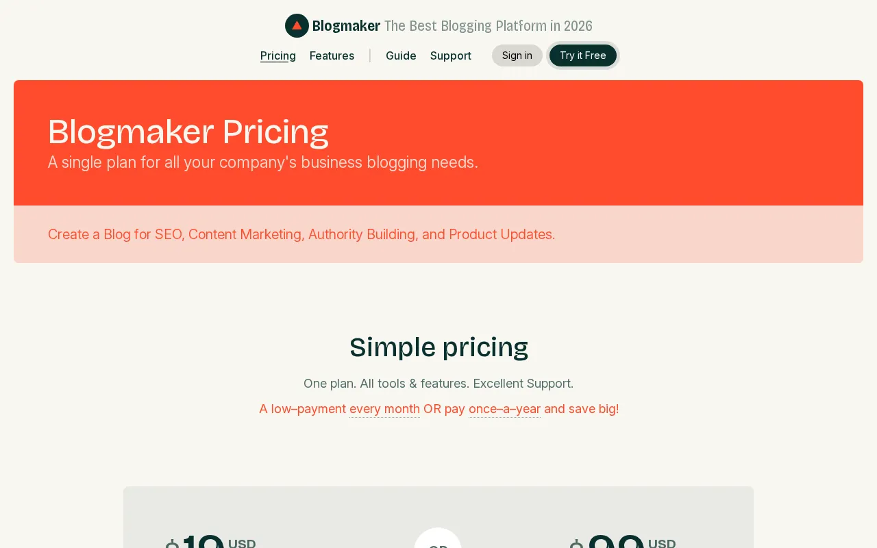 BlogMaker — pricing page