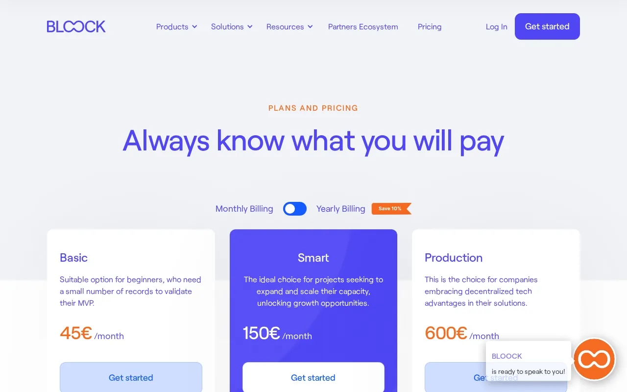 Bloock — pricing page