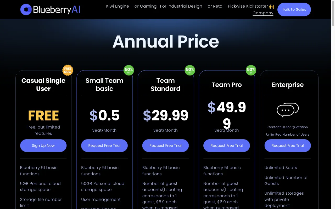 Blueberry AI — pricing page