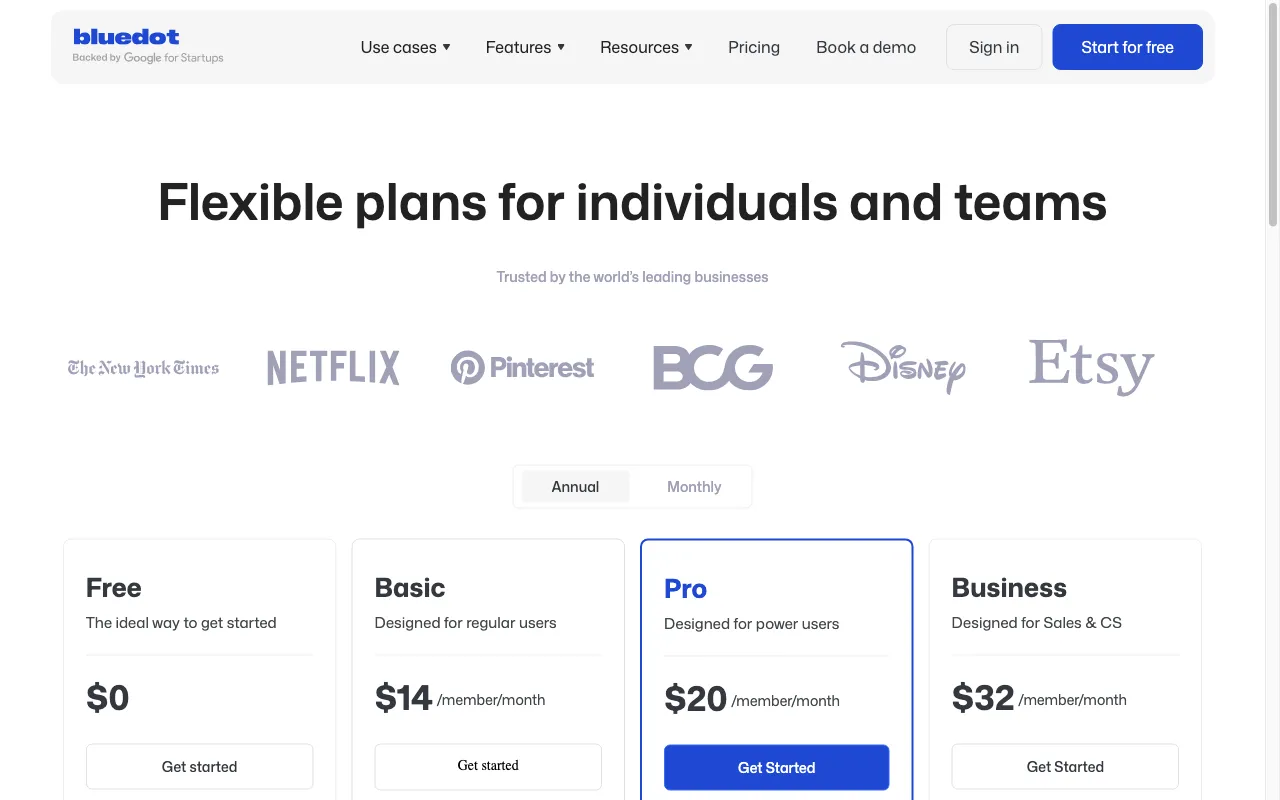 Bluedot — pricing page