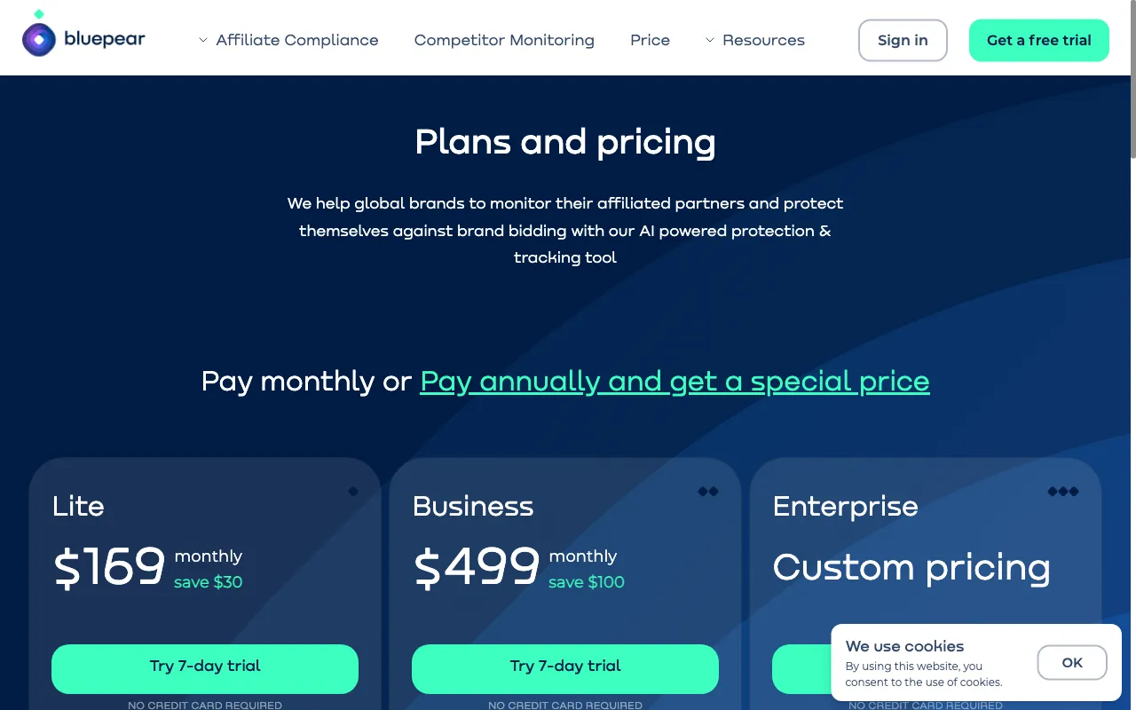 Bluepear Brand Bidding Detection Tool — pricing page