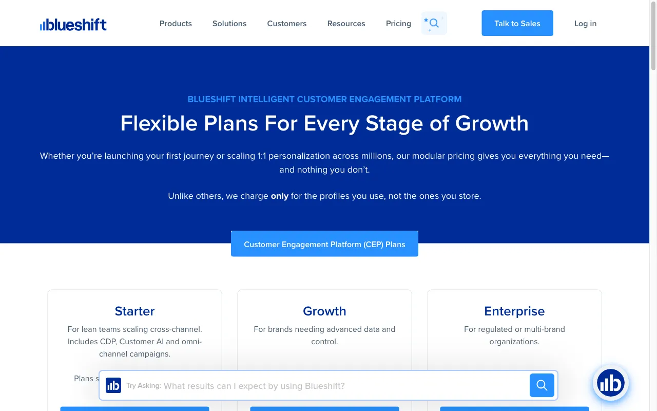Blueshift — pricing page