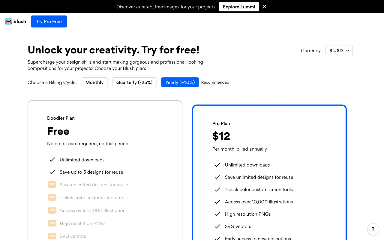 Blush design — pricing page