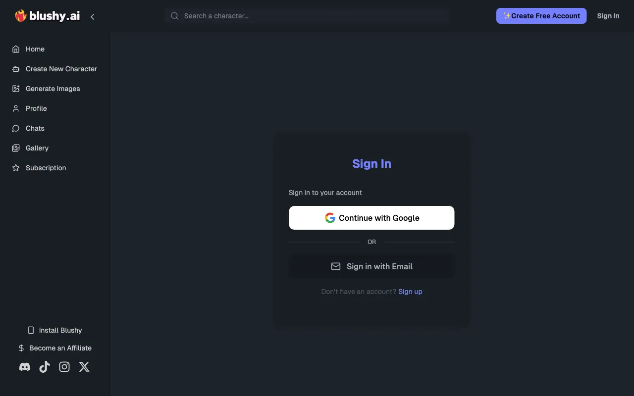 Blushy AI — pricing page