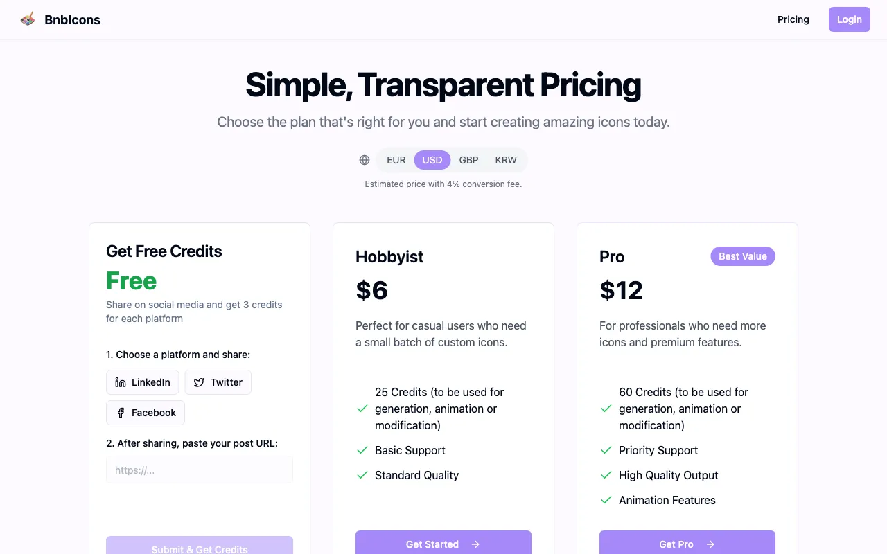 BnbIcons — pricing page
