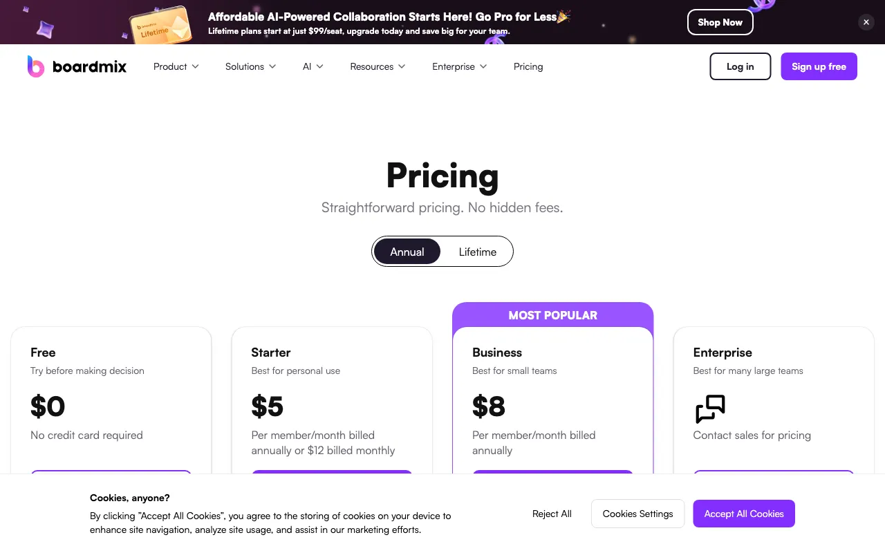 Boardmix online whiteboard — pricing page