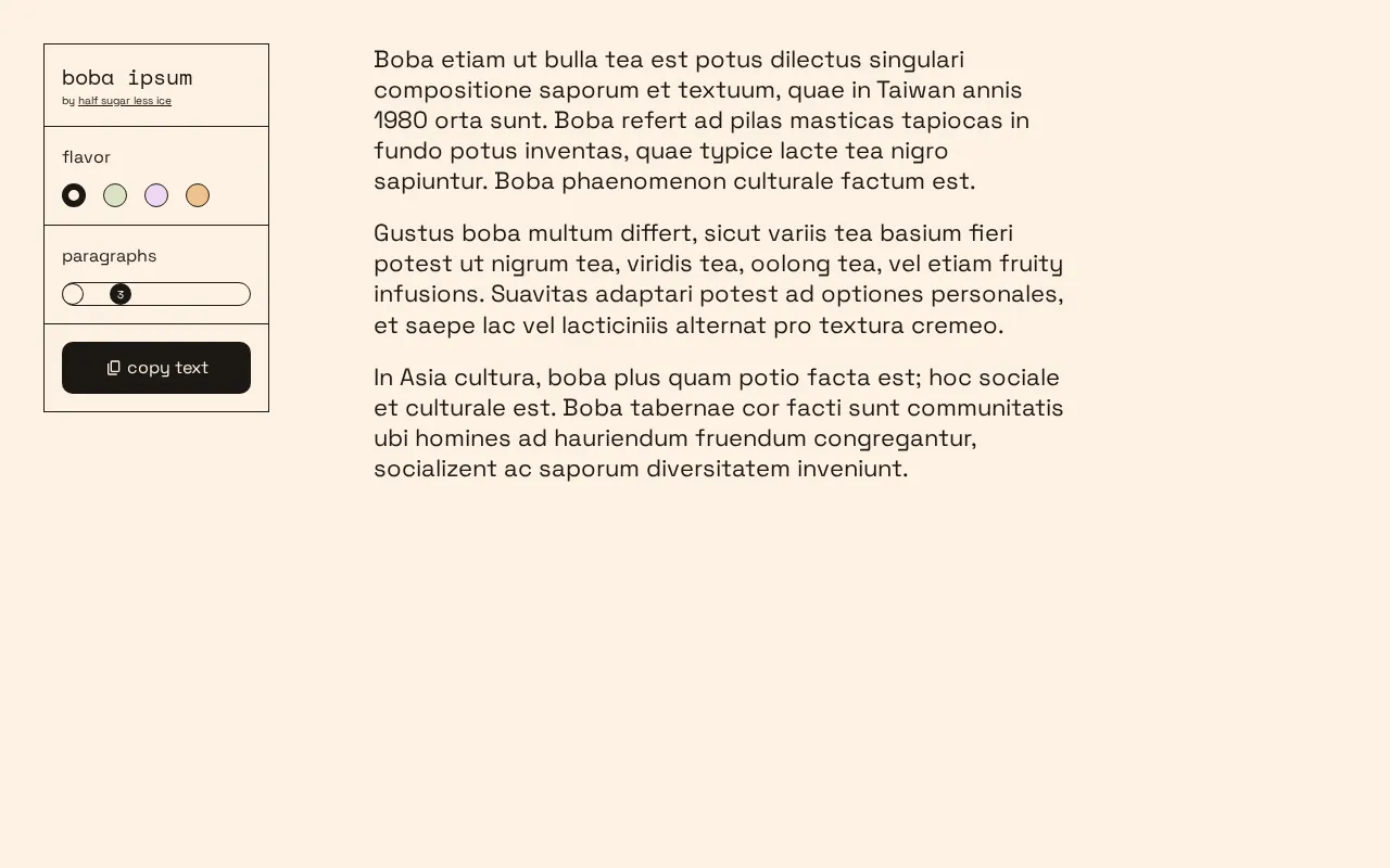 Boba Ipsum — preview screenshot