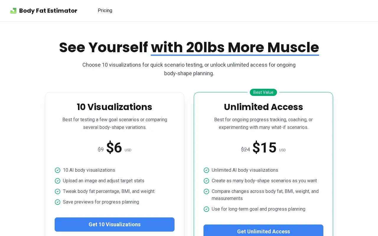 Body Fat Estimator — pricing page