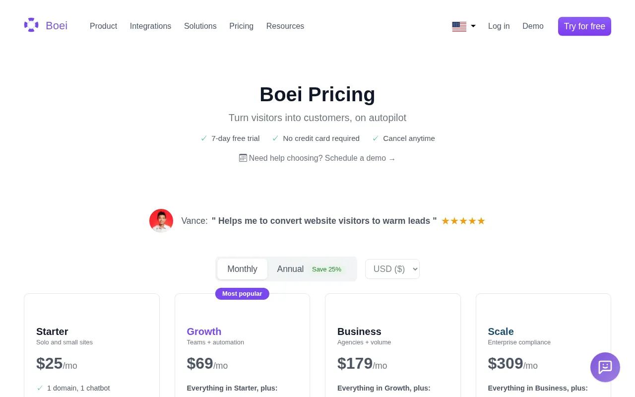 Boei — pricing page