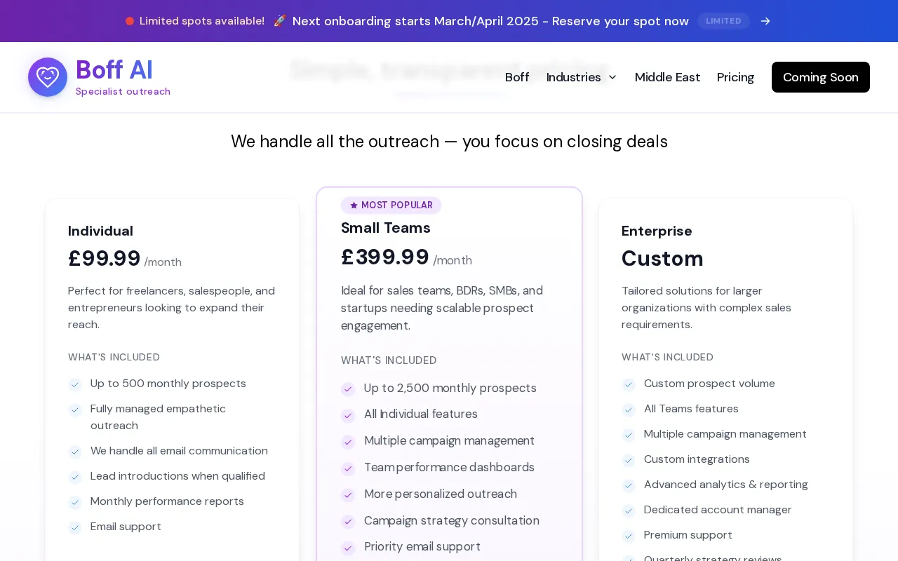 Boff AI — pricing page