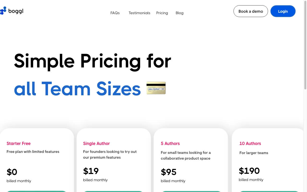 Boggl AI — pricing page