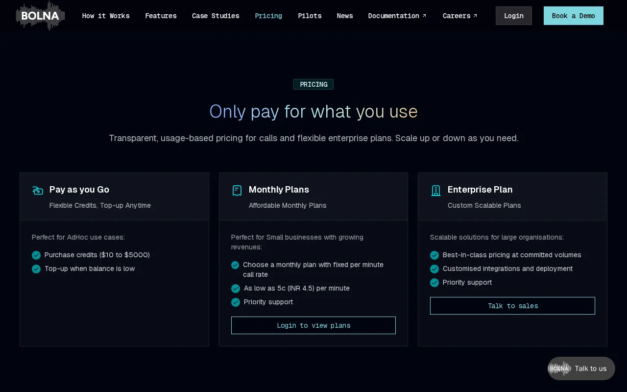 Bolna — pricing page