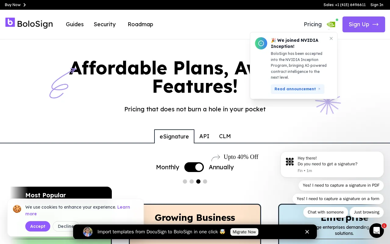 BoloSign — pricing page