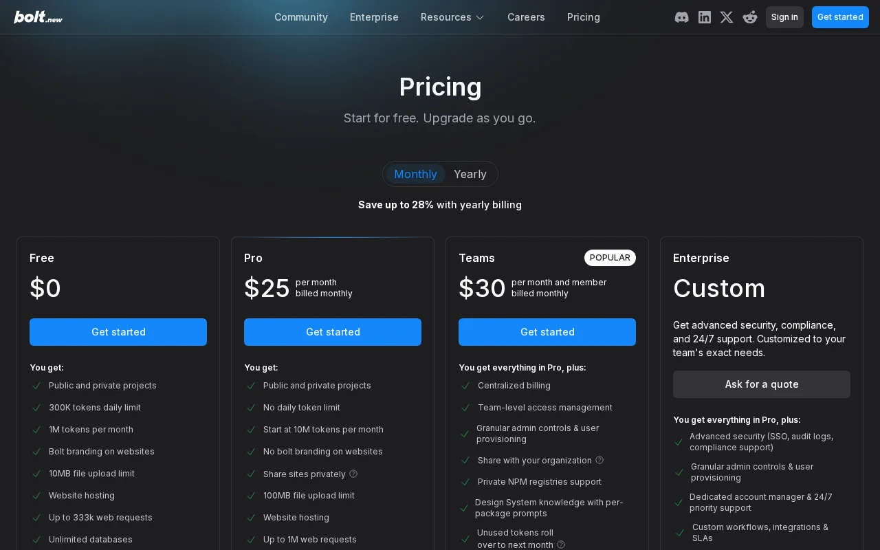 bolt.new — pricing page