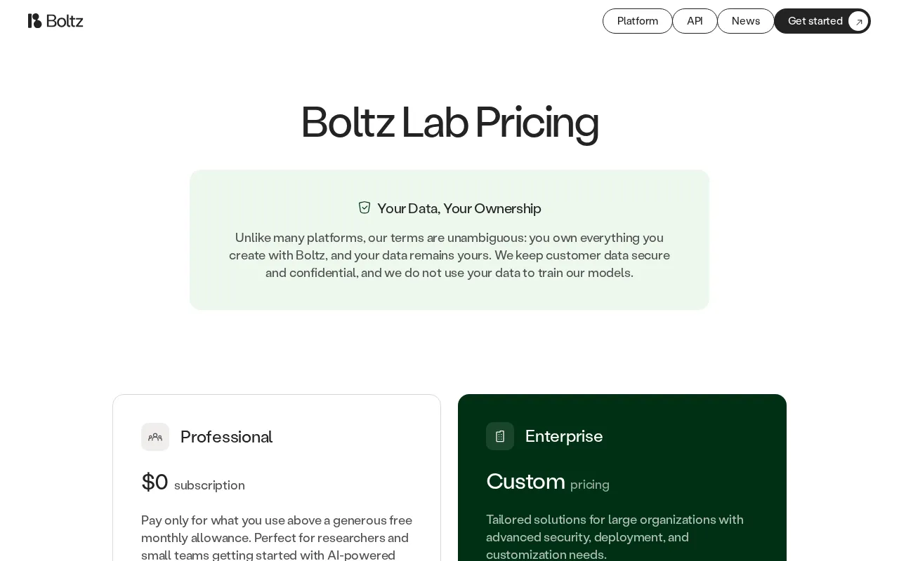 Boltz — pricing page