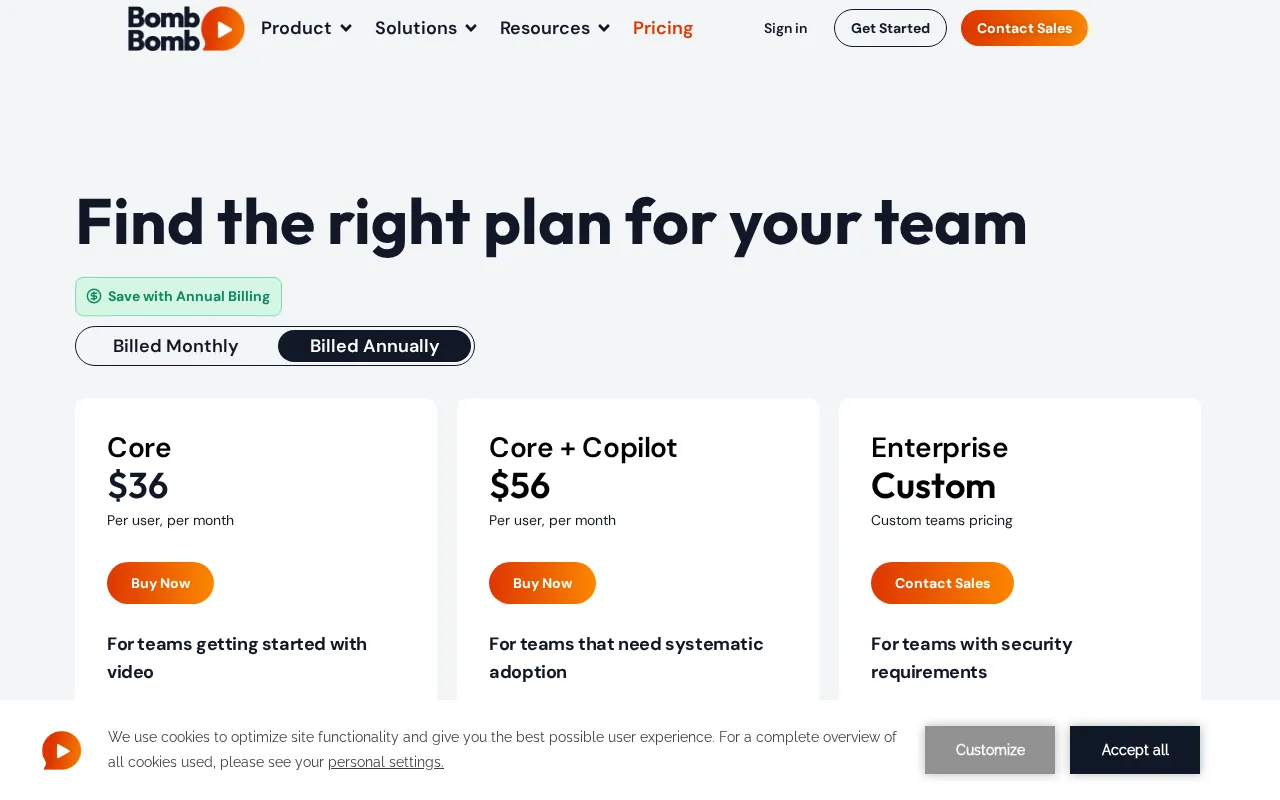 Bombbomb — pricing page