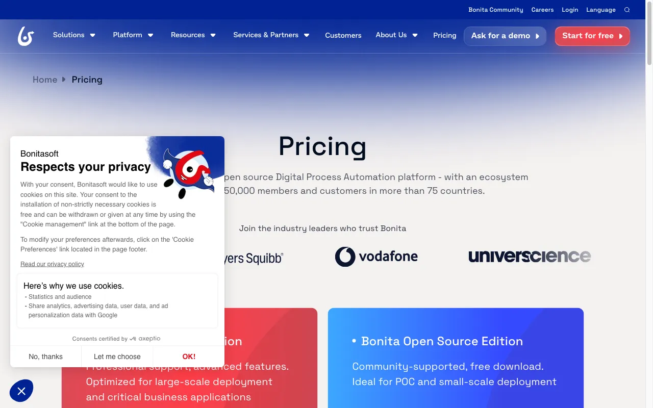 Bonitasoft — pricing page