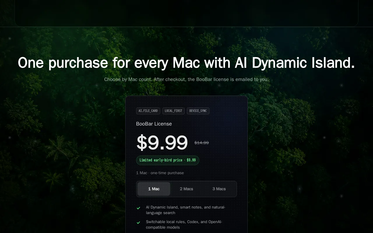 BooBar — pricing page