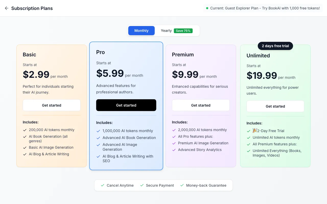 BookAI — pricing page