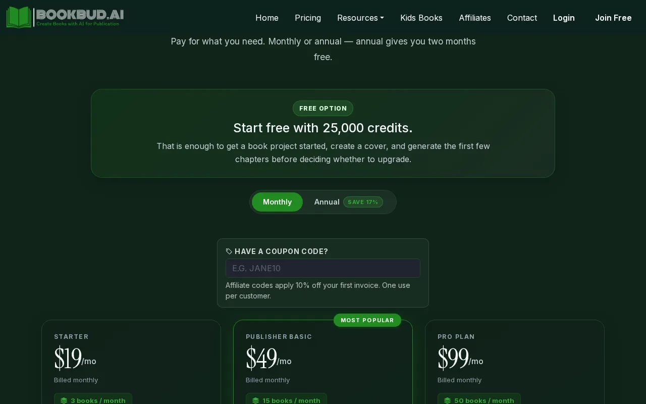 Bookbud — pricing page