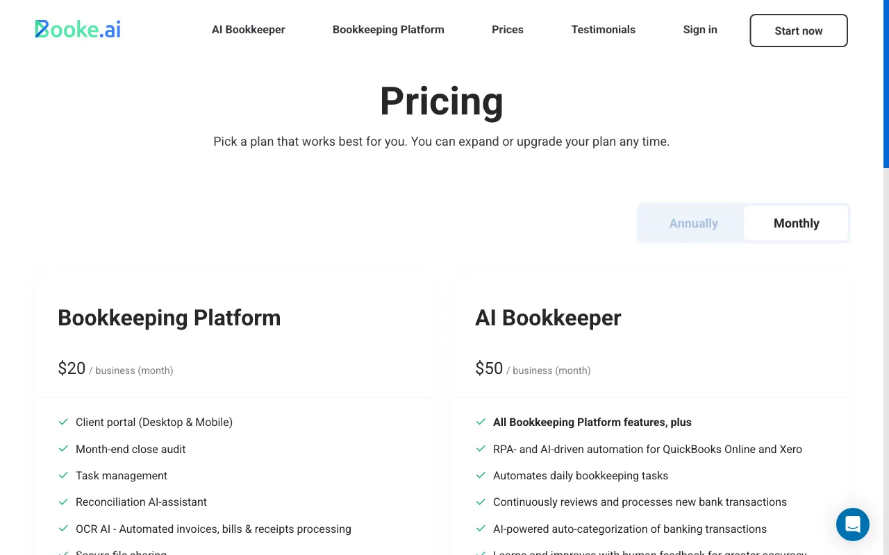 Booke AI — pricing page