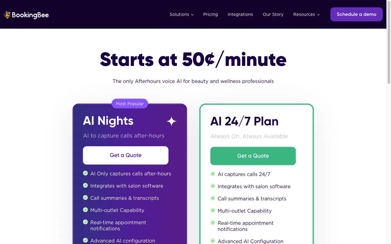 Booking Bee — pricing page