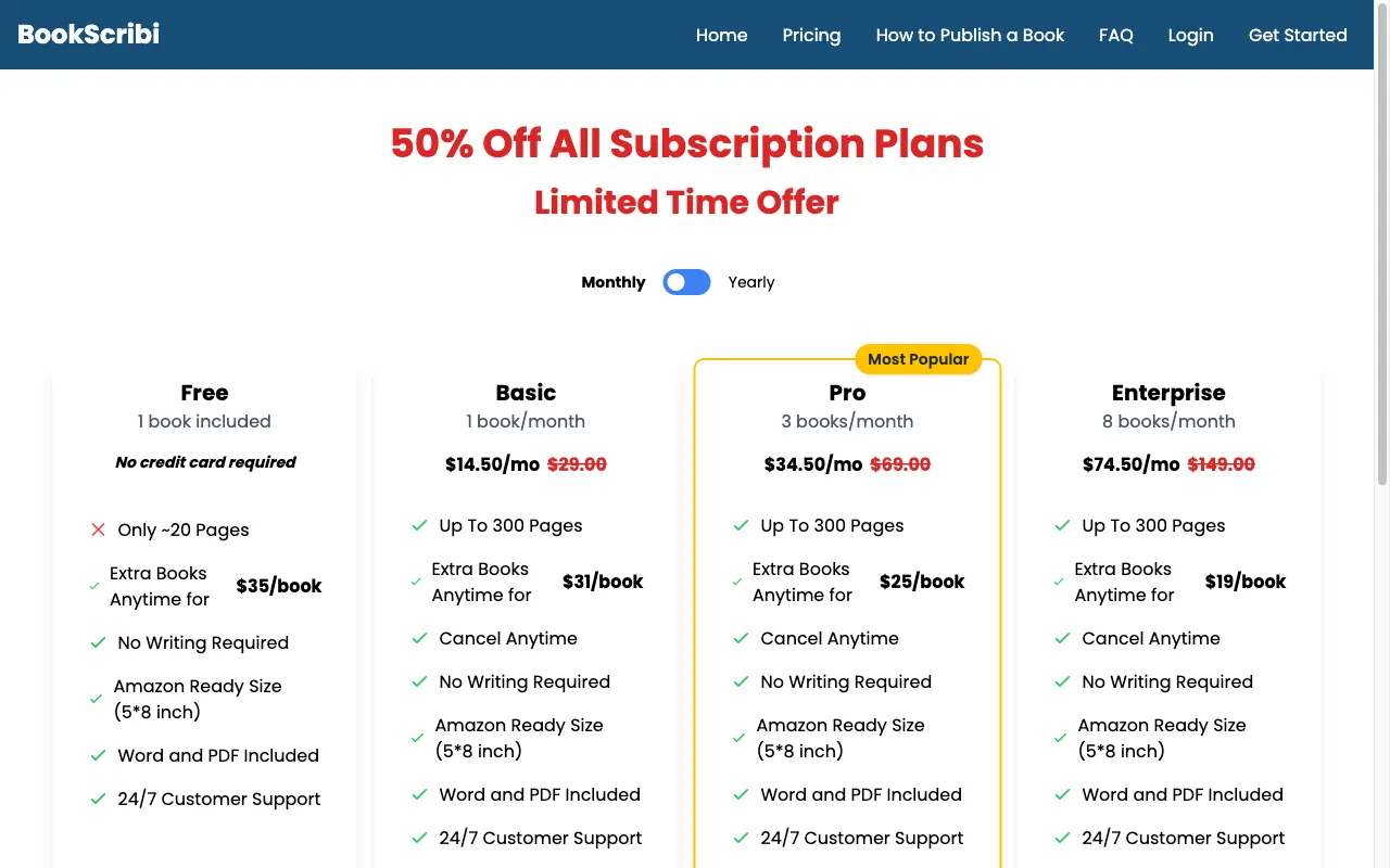 BookScribi — pricing page