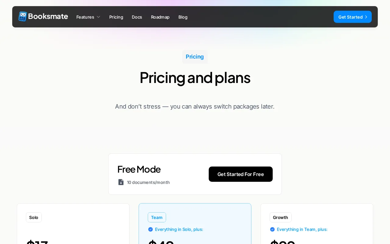 Booksmate — pricing page
