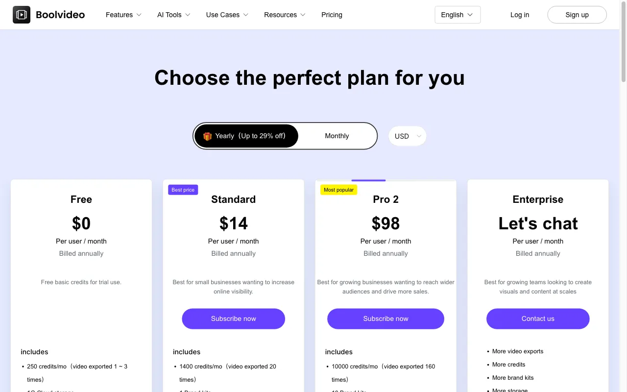 Boolvideo — pricing page