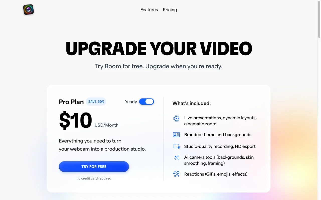 Boom video — pricing page