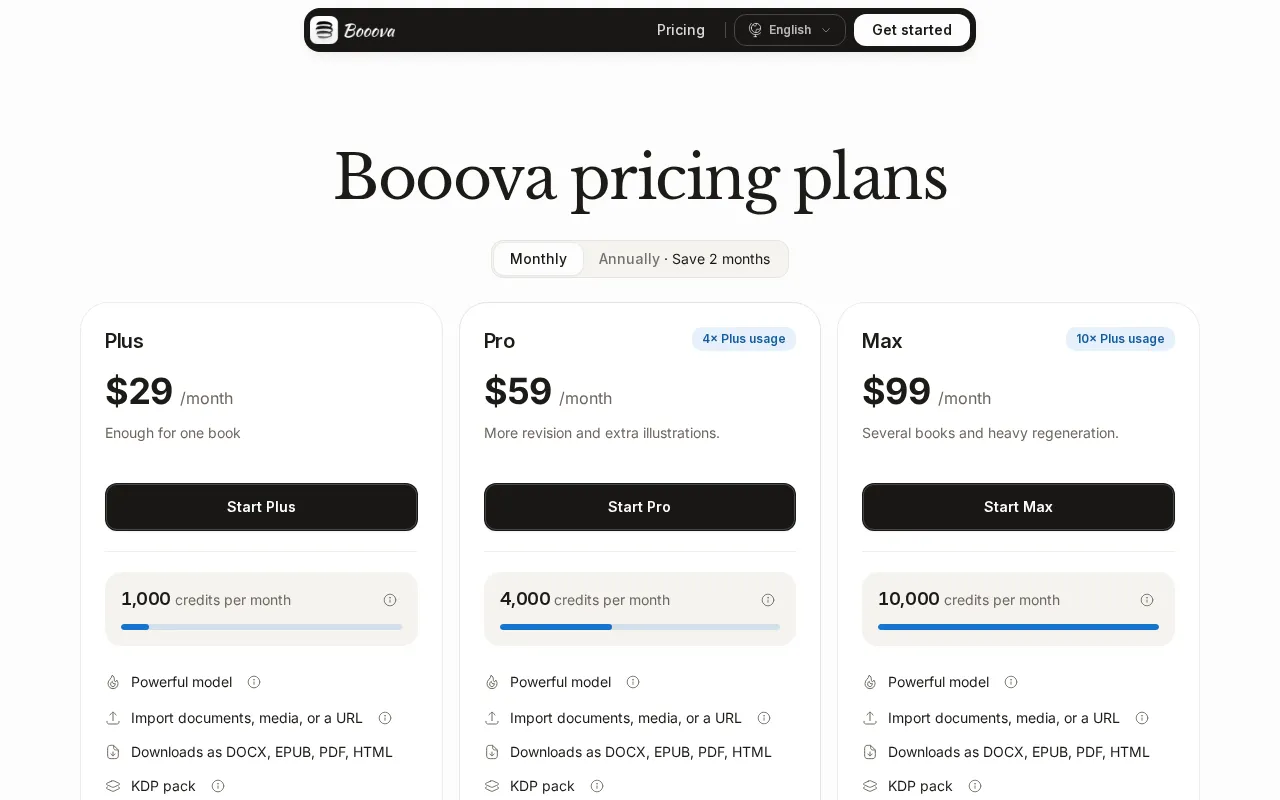 Booova — pricing page