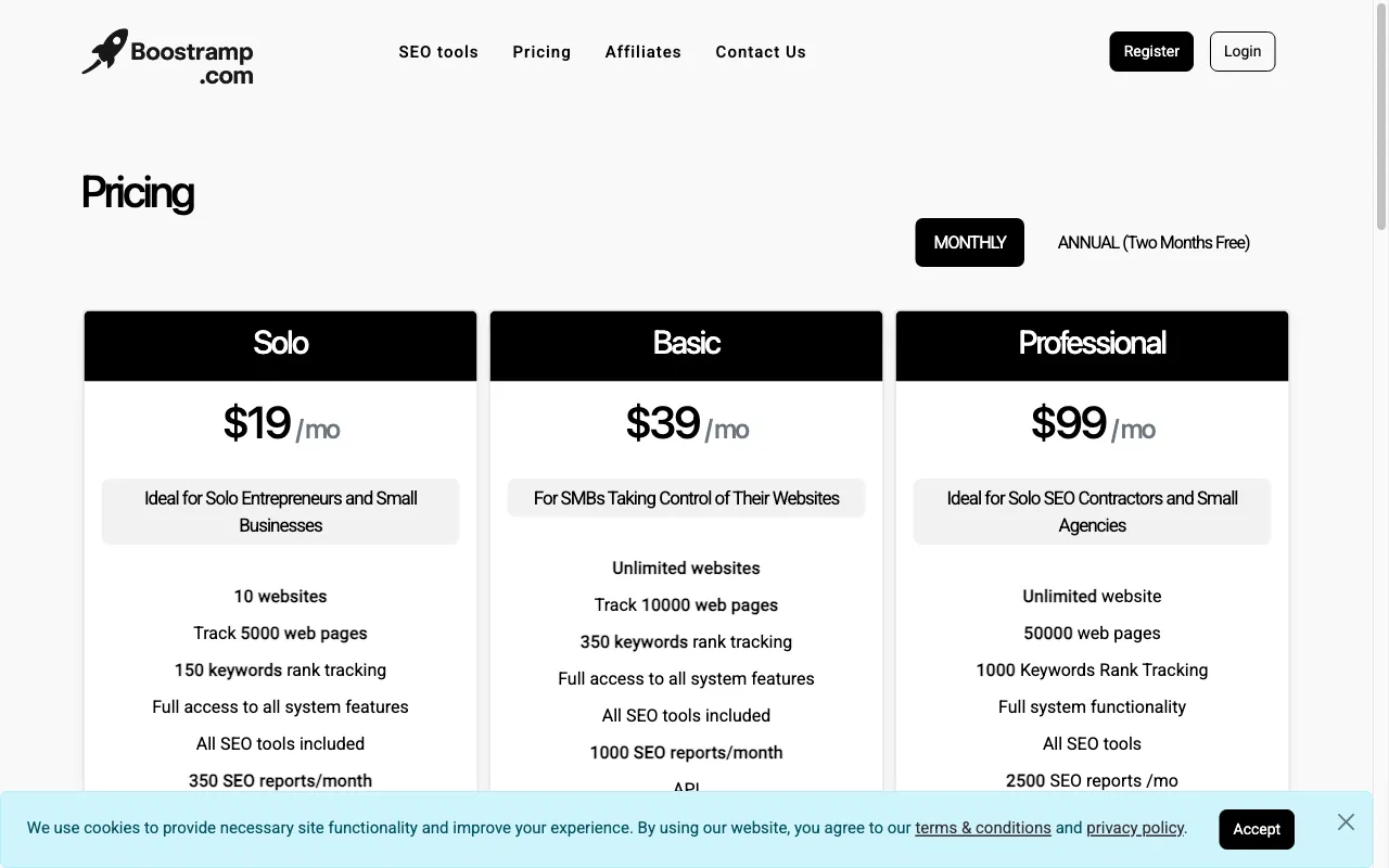 Boostramp — pricing page