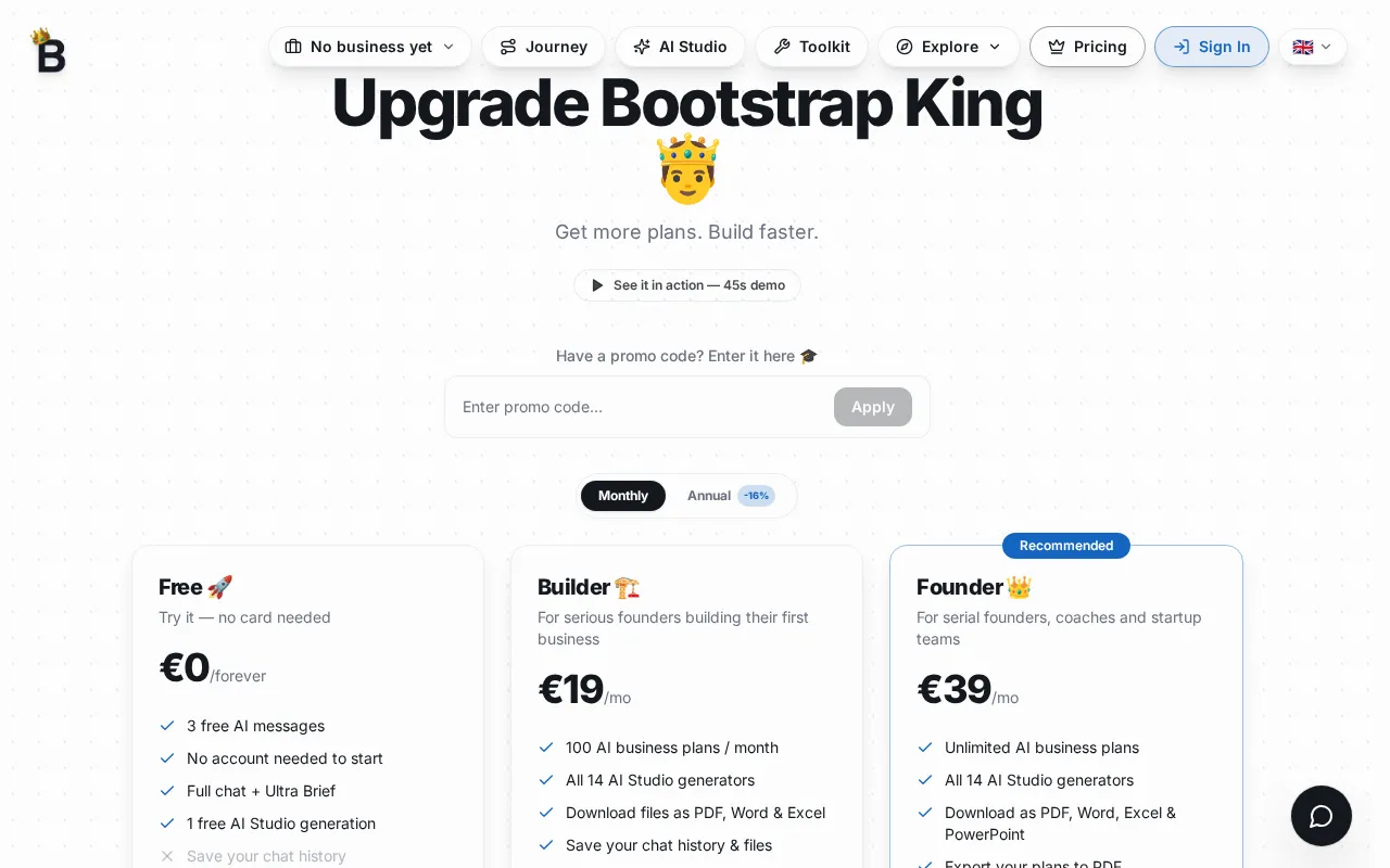 Bootstrap King — pricing page