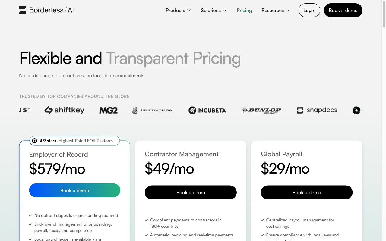 Borderless AI — pricing page